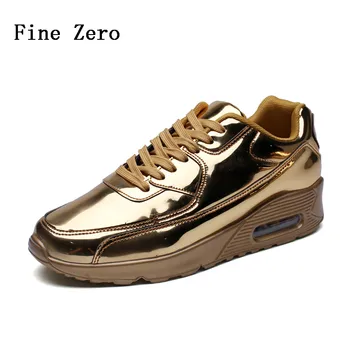 

Fine Zero PU Men's Sports Shoes Glossy Black Gold Sliver Running Shoes Air Cushion Shoes Increased Fashion Comfort Footwear