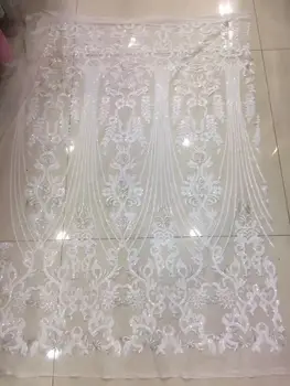 

White Nice looking African french net Lace Fabric New Design CiCi-52305 Mesh Sequins Lace Fabric