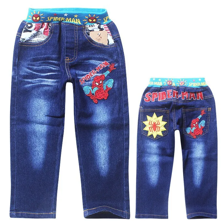 Джинсы для мальчиков 2-8 лет; детские джинсовые брюки с человеком-пауком; одежда для детей; сезон весна-осень; повседневные брюки для мальчиков; высокое качество