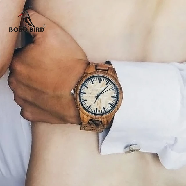 BOBO BIRD WG23 Mens Designer Handmade Wood Wristwatches Full Natural Zabra Woode BOBO BIRD WG23 Mens Designer Handmade Wood Wristwatches Full Natural Zabra Woode