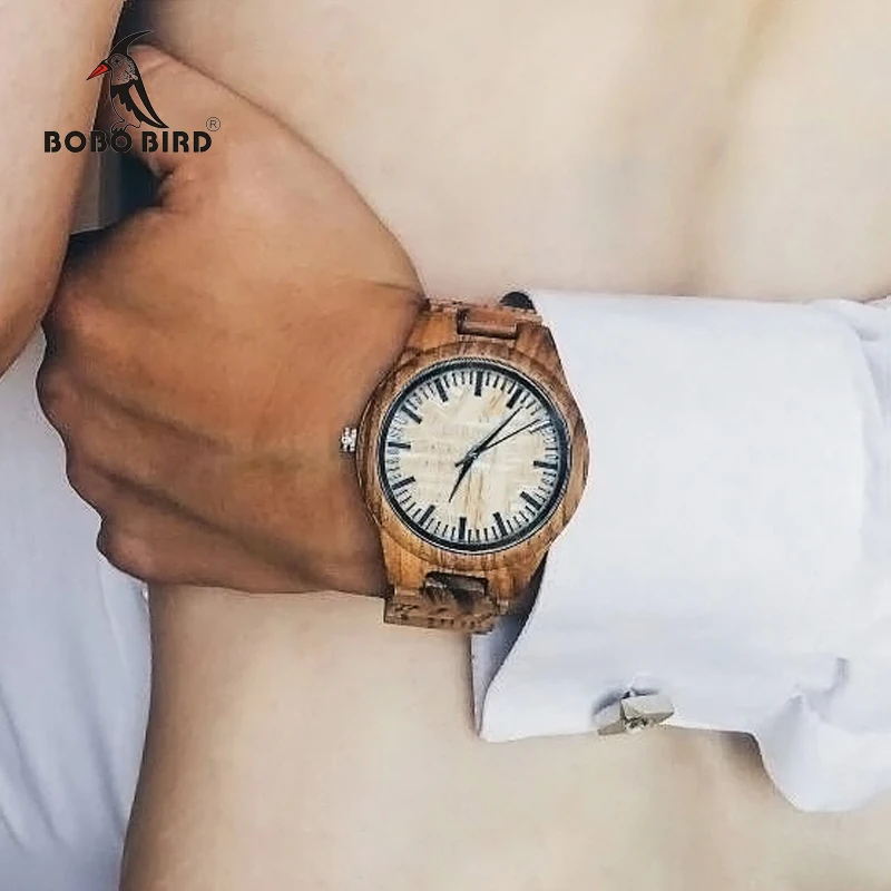 Мужские дизайнерские деревянные наручные часы BOBO BIRD WG23 полностью натуральные