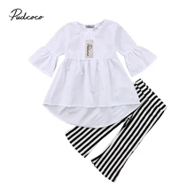 Новинка года, брендовые Модные топы для маленьких девочек, футболка штаны в полоску Повседневная одежда из 2 предметов От 1 до 5 лет