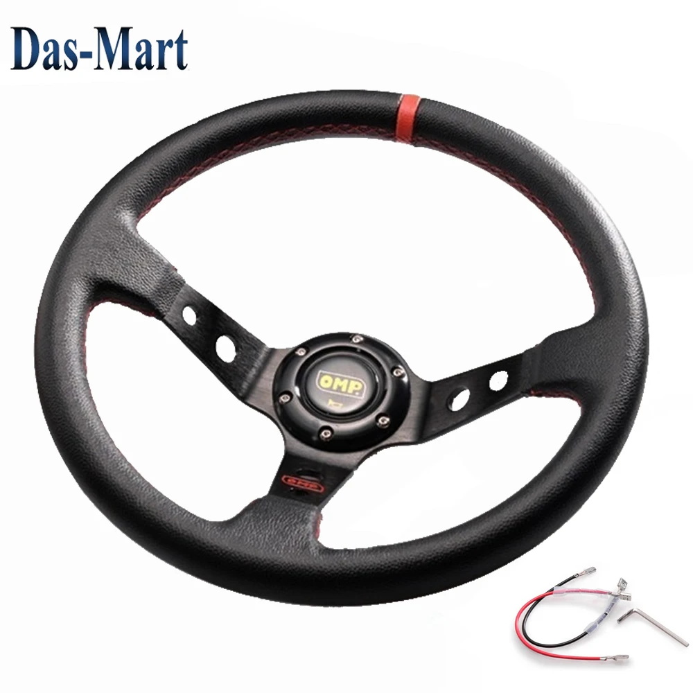 

Universal 6-Hole PVC Leather OMP Steering Wheel Deep Corn Drifting Aluminum Frame Racing Sport Steeing Wheel With Horn