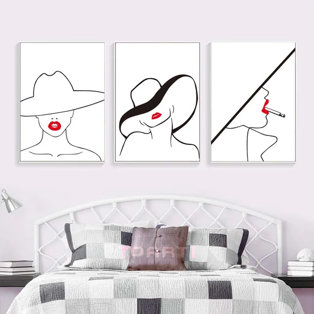 Fashion Sex Lady Poster&Prints Modern Women Red Lip Canvas 4