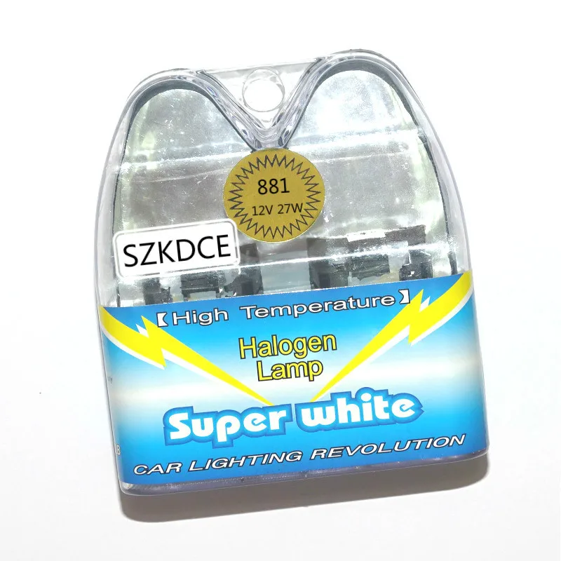 

SZKDCE 2Pcs 881 H27 12V 27W 6000K Xenon Super White Car Halogen Head Light Bulbs Auto HeadLight Bulb Fog Light Lamp Bulb