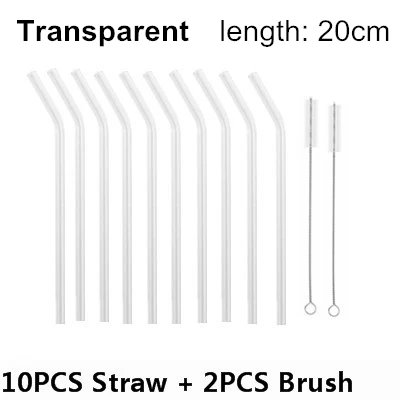 10 шт. стеклянная соломинка+ 2 чистящие щетки Pipet экологическое стекло для здоровья ребенка питьевые соломинки пипетки питьевые соломинки экологически чистые - Цвет: transparent