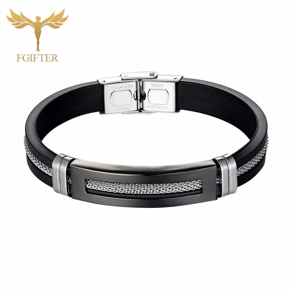 rubber bracelet Крутой мужской браслет здоровья из нержавеющей стали силиконовые браслеты с цепочкой мужские силиконовый браслет Браслет мужской - Окраска металла: rubber bracelet