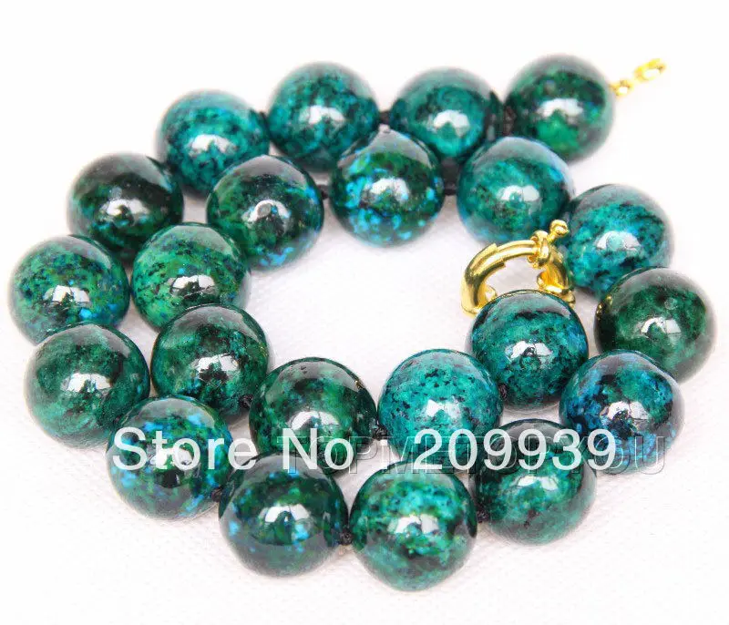 

huij 002834 Genuine 18mm round Chrysocolla beads necklace