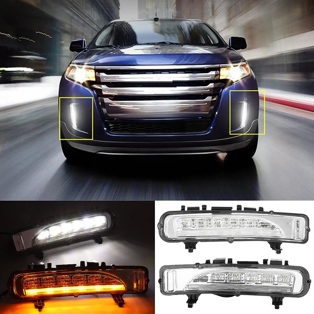 

LED Daytime Running Light Turn Signal White/Yellow Safety Durable Waterproof DC 12V for Ford for Edge SUV Fog Lamp DRL 2011-2012