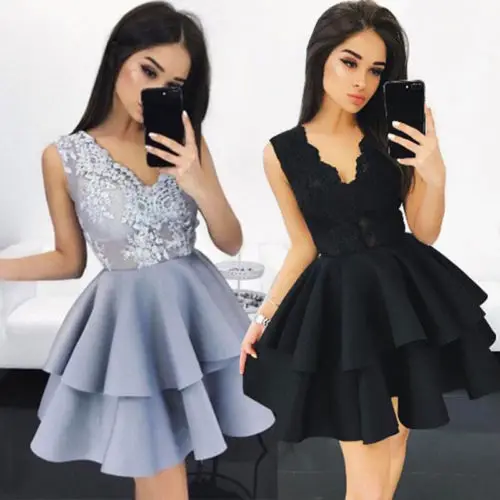 Womens Lace Evening Cocktail Wedding Formal Ball Gown V Neck Party Mini Dresses Womens Lace Evening Cocktail Wedding Formal Ball Gown V Neck Party Mini Dresses