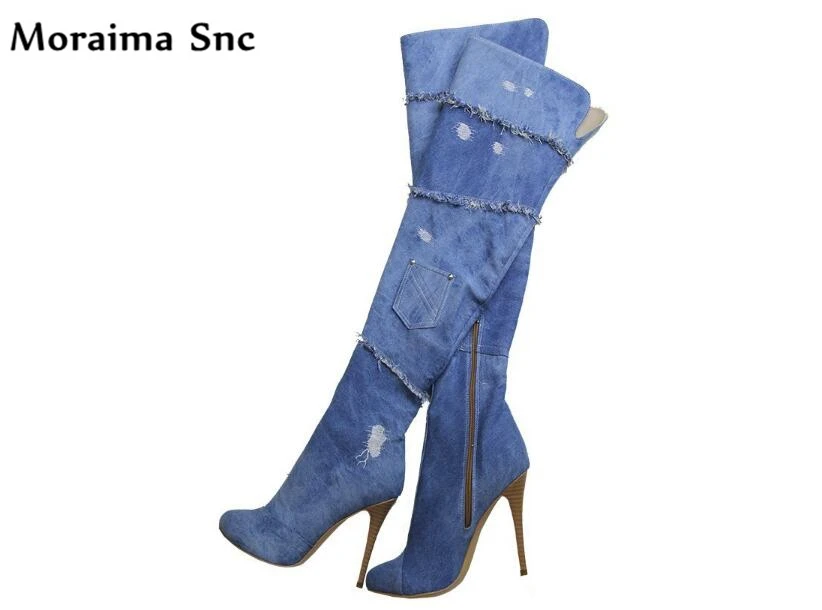 

Moraima Snc Spring Fall female shoes cowboy camouflage lace fringe platform peep toe over-Knee-high Gladiator boot stilettos