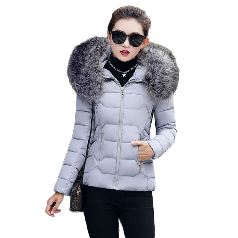 Женский пуховик короткий тонкий с меховым воротником 2019|winter warm jacket women|down winter