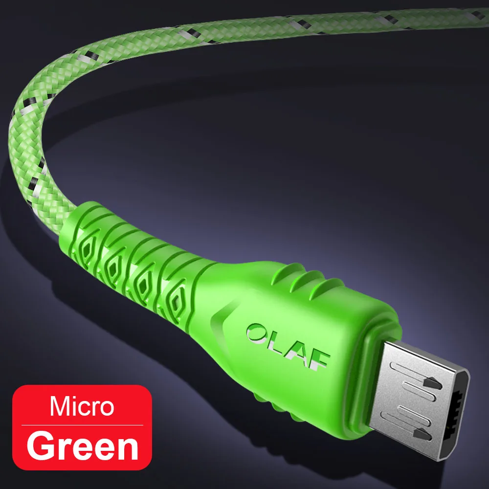 Кабель Micro USB OLAF 1m 2m 2.4A нейлоновый кабель для быстрой зарядки USB для samsung Xiaomi Tablet Android мобильный телефон usb зарядка Cor - Цвет: Green