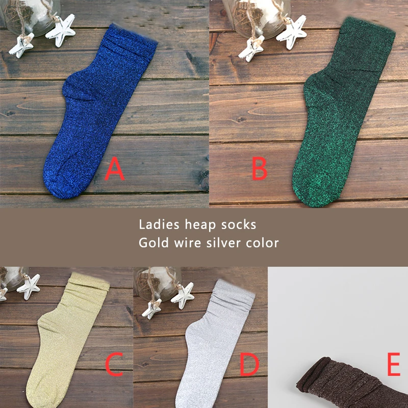 Faroonee 1 пара Для женщин блестящие носки осень-зима цвета: золотистый, серебристый шелк Для женщин носки, японский стиль, хлопковые короткие носки