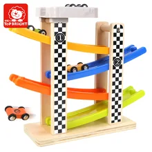 Top Bright Wooden Track Race with parking Car Drop Glide Sliding Baby Kids Child Wooden Classic Toy for Boy Gifts