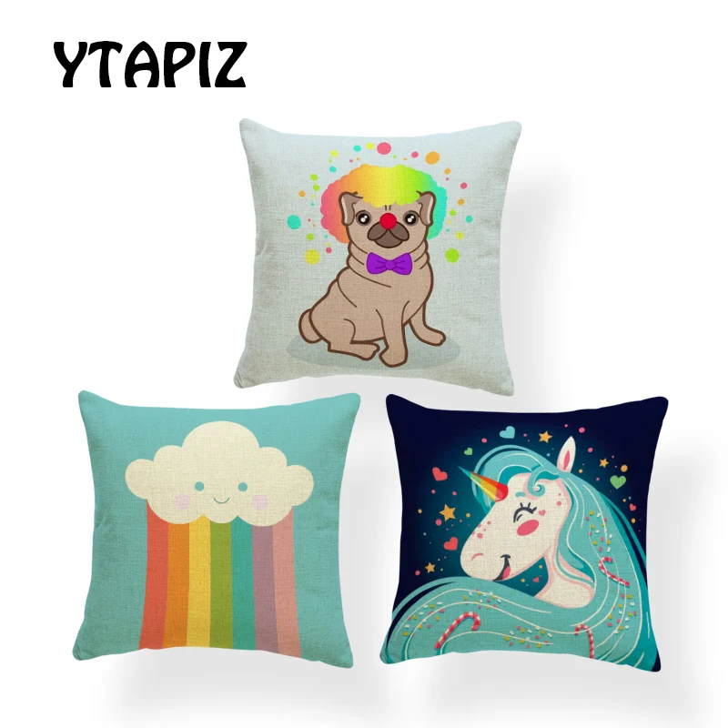 

Fashion Tail Cat Cloud Park Multicolor Wreath Moon Color Shar Beautiful Unicorn Rainbow 45X45Cm Velvet Decorative Cushion Covers