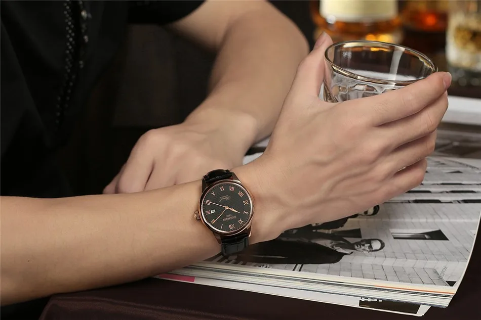 GUANQIN Mens watch Luxury Automatic Watch Men Mechanical Movement Wristwatches Waterproof Watches Top Brand White Day Display