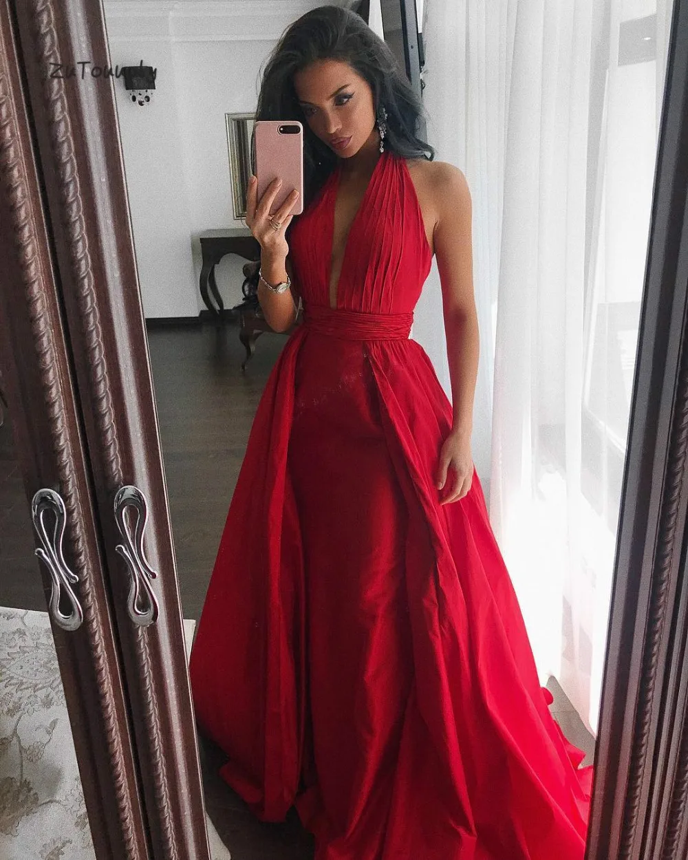 red fitted gown