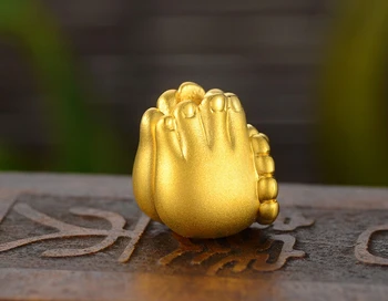 

New Pure 24k Yellow Gold Pendant 3D Lucky Bless Buddha Bead Hand Pendant