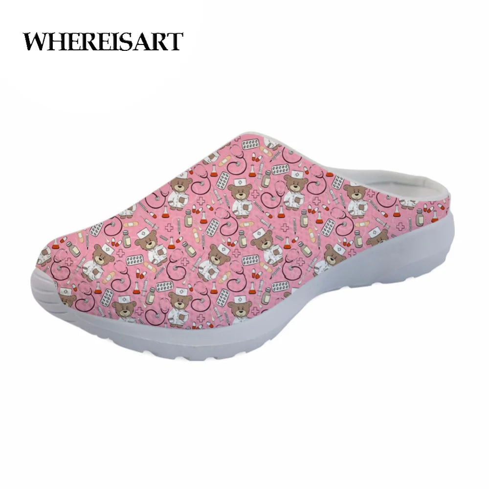 

WHEREISART Cartoon Nurse Bear Pattern Casual Women Slippers Summer Breathable Mesh Women's Sandals Beach Girls Fashion Slippers