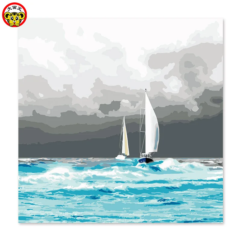 

painting by numbers art paint by number DIY diy oil Sea sailing storm Sea sailing storm Blue sailboat Simple cartoon square de