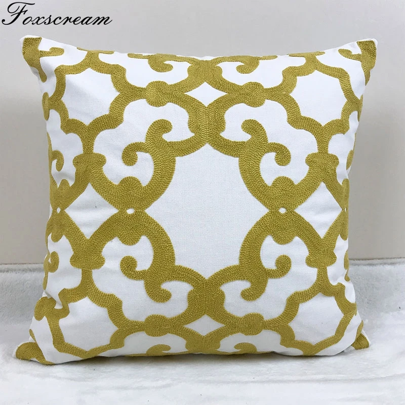 Домашний декор вышитая наволочка для подушки Желтый геометрический цветочный холст хлопок Suqare наволочка с вышивкой 45x45 см - Цвет: 3 45x45cm