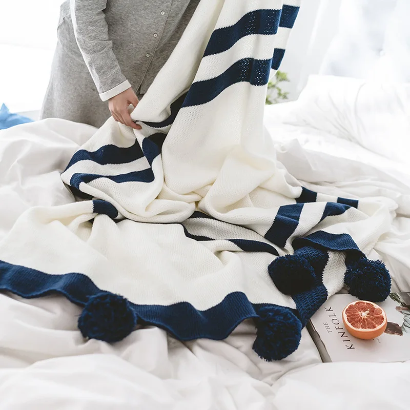 Buy Nordic knitted blanket hanging balls decor striped