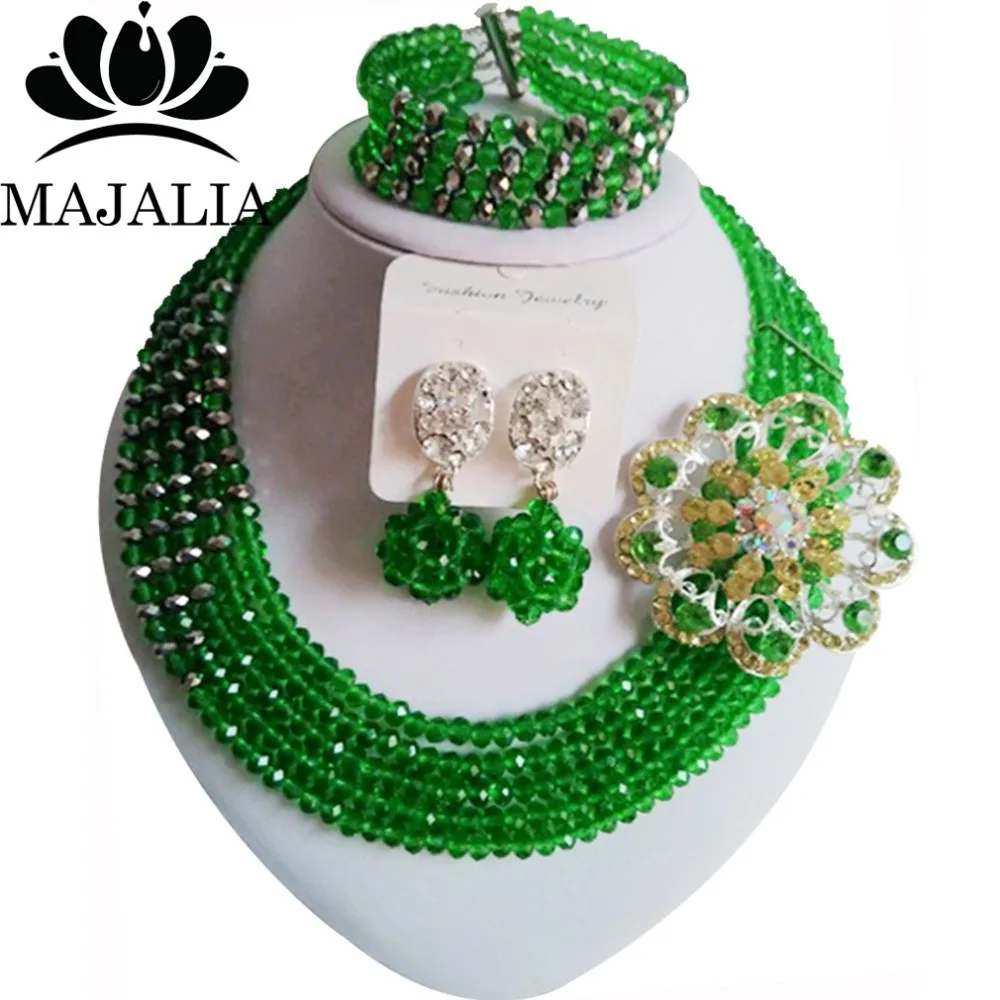 

Fashion african jewelry set green nigerian wedding african beads jewelry set Crystal Free shipping Majalia-371