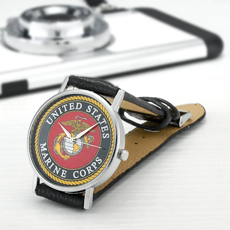 Новая мода, американский морской корпус-USMC мужские и женские кварцевые часы, черные кожаные морские спортивные наручные часы