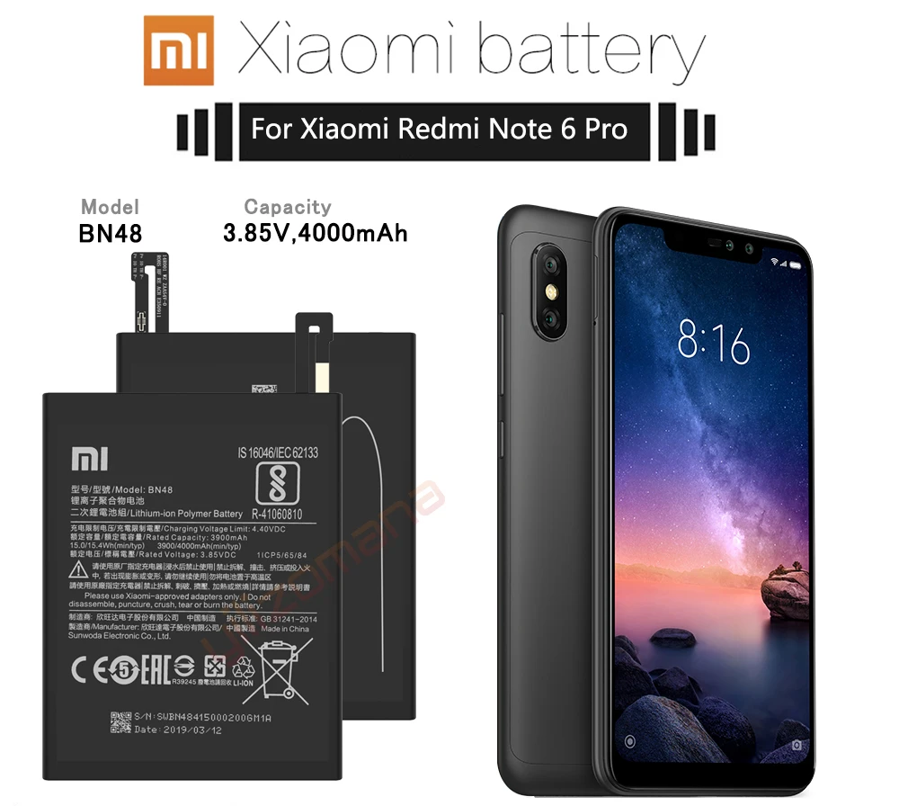 Аккумулятор для телефона Xiaomi BN48, 4000 мА/ч, высокая емкость, высококачественный Сменный аккумулятор для Xiaomi Redmi Note 6 Pro, розничная посылка