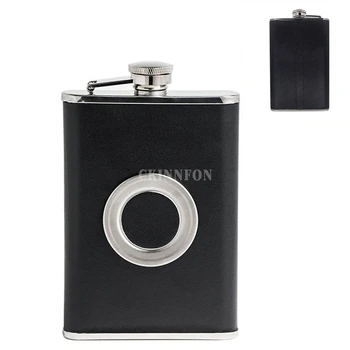 

50Pcs/Lot Pocket Luxury With Collapsible Glass Liquor Wraped Leather Screw Cap Alcohol GLASS Wine Pot Hip Flask Wine Bottle