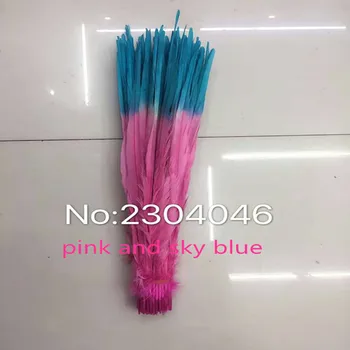 

Wholesale 50pcs / lot pink and sky blue double color pheasant tail feathers 16-18 inches / 40-45 cm Wedding stage decoration