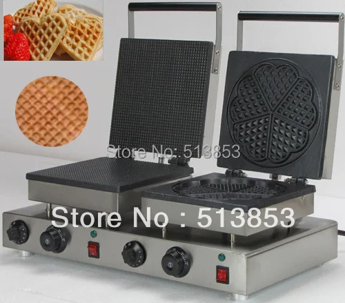 

High Quality Doulbe-Head Electric Ice Cream Cone + Heart Shape Waffle Maker Machine Baker