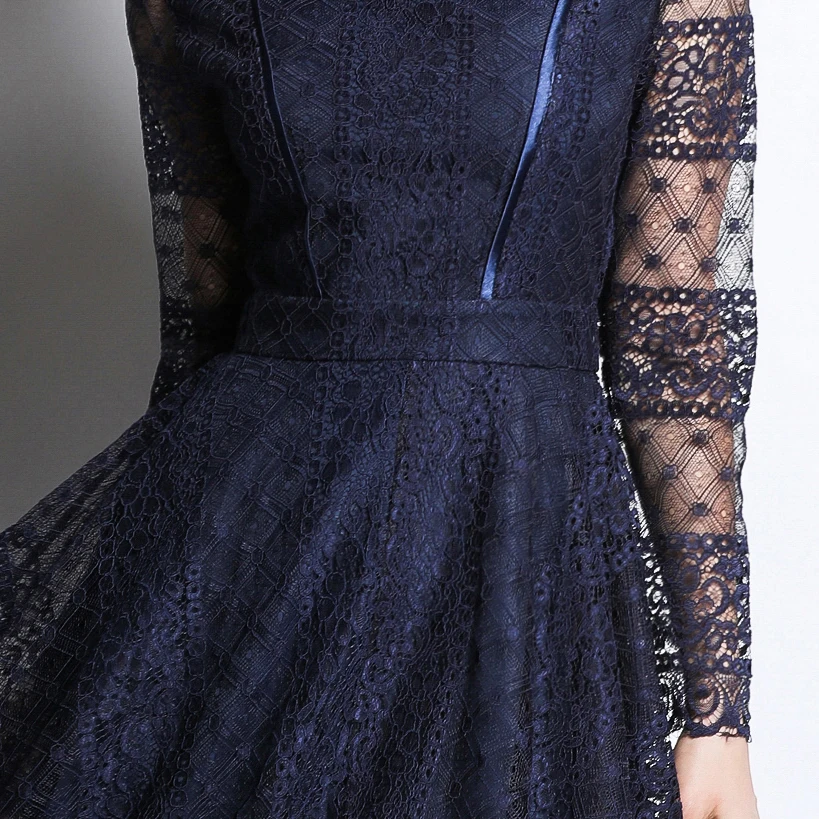 Najtaniej W stylu Retro Big dnem sukienka z niebieskiej koronki Zomerjurk Dames 2019 wiosna z długim rękawem Retro na przyjęcie sukienka Vestidos Invierno K5786