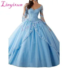 Новые пышные платья, пышные бальные платья с длинным рукавом, платья для выпускного вечера, розовые платья из тюля с кружевной аппликацией, сексуальные платья 16