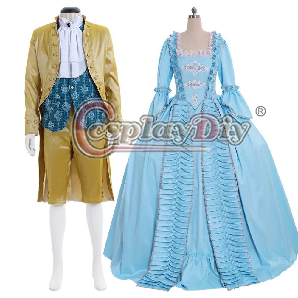 

Cosplaydiy 18 век элегантное готическое аристократическое мужское и женское Рококо Мария Антуанетта бальное платье свадебный костюм для пар L320