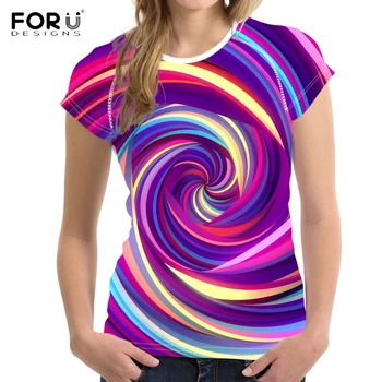 

FORUDESIGNS Multicolor Swirl Background Pattern T Shirts Women Brand Design Strearwear Female O Neck T-shirts Short Sleeve Tees