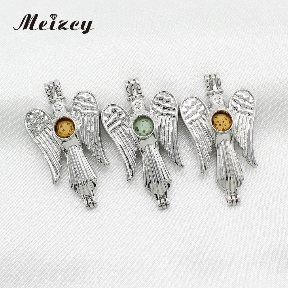 

10pcs Silver Angel Wing Pearl Cage Pendant Aroma Essential Oil Diffuser Locket Necklace Jewelry Making for Oyster Akoya Pearls