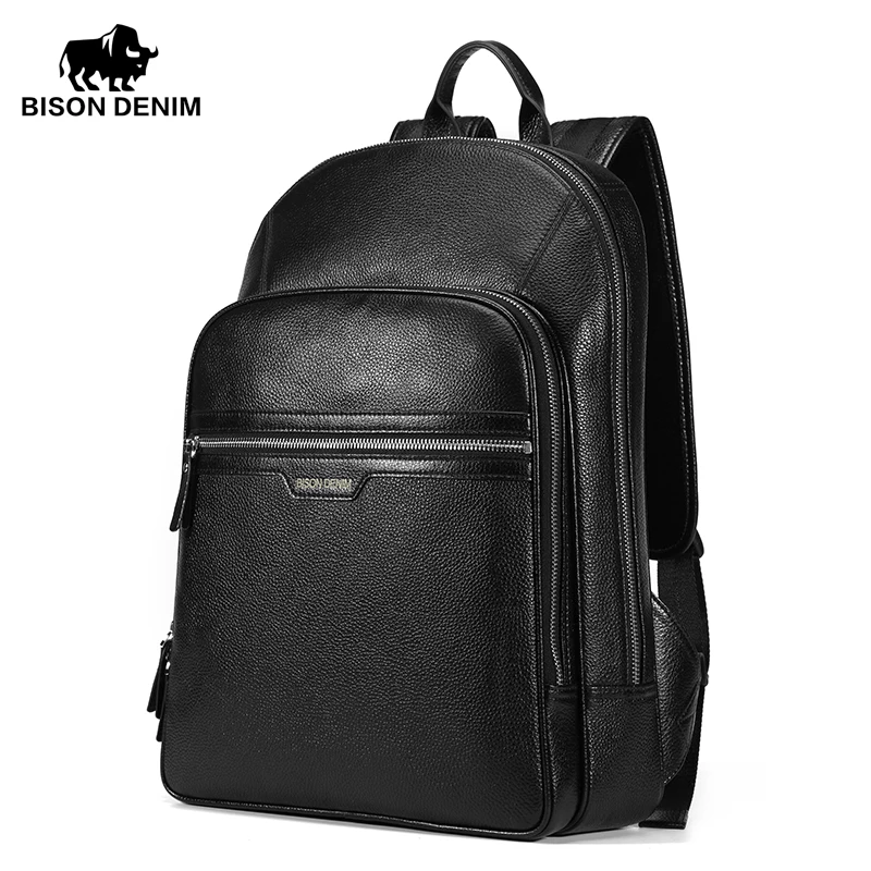 BISON DENIM luxury genuine leather men backpack business casual male laptop travel backpacks-in ...