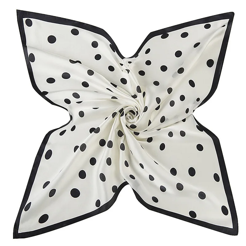

New Silk Imitated Women's Scarves Summer Polka Dot Print Neckerchief Small Square Head Scarf Ladys Occupation Silk Scarf 60x60cm