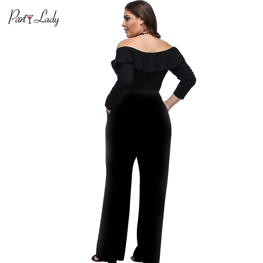 Party Lady New Plus Size Jumpsuits For Women 2018 Summer Women Rompers  Combination Female Sexy Loose Print Full Length Black -D