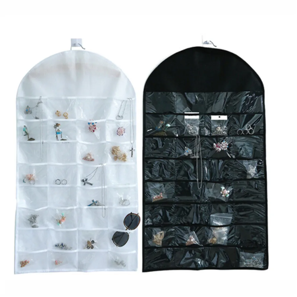 

Dual Sided Jewellery Storage Display Pouch 32 Pockets Jewelry Hanging Organizer Earring Necklace Jewelry Display Holder
