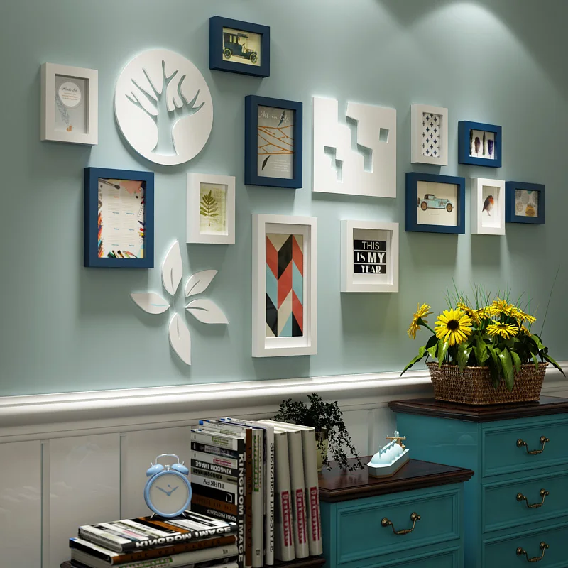 

INKANEAR Nautical Style Photo Frame Set Solid Wood Creative Beautiful Fashion Painting Home Decor Wall Decoration DIY HF8112