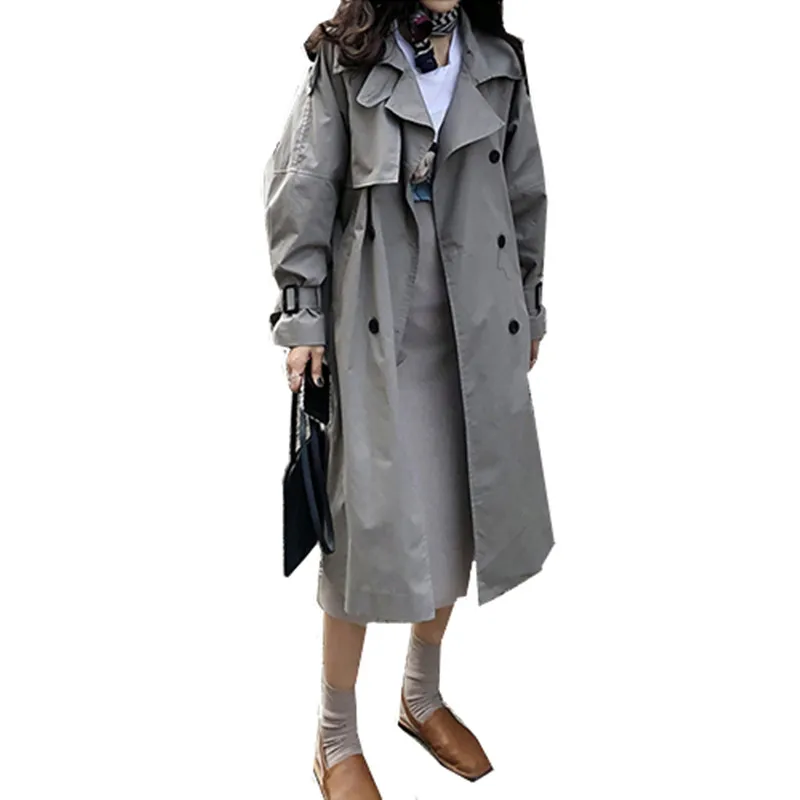 

Qpipsd 2018 spring autumn long-sleeved solid color women windbreaker large size windbreaker double-breasted female trench coat