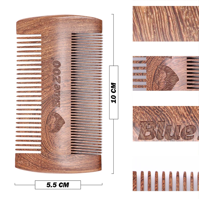 Двусторонняя Расческа для бороды из сандалового дерева с полиуретановым мешком, массажная расческа для волос Realx, Антистатическая расческа для усов и бороды для мужчин