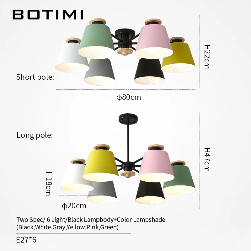 6 Light in Colorful BOTIMI потолочная подвесная люстра освещение для гостиной светодиодный люстра деревянный блеск деревянная столовая лампа черные металлические люстры - Цвет абажура: 6 Light in Colorful