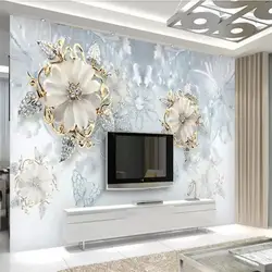 На заказ обои современные ювелирные изделия в стиле минимализма Алмазный цветок 3D Лебедь ТВ фон украшение стены-высокое качество шелковая