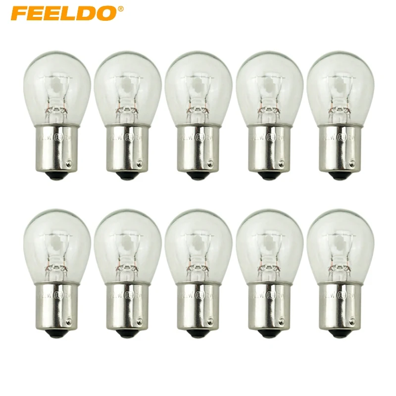 FEELDO 100Pcs 24V 1156 BA15S S25 P21W Auto Clear Glass Lamp Turn Tail Bulb Truck Bus