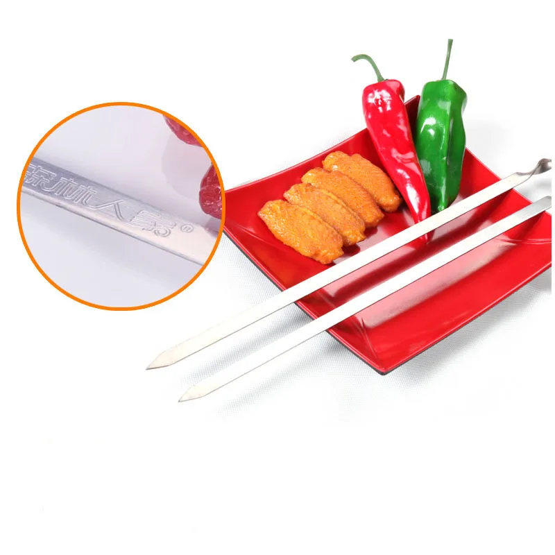 Hot 10Pcs/Pack 55cm/21.6'' Stainless Skewers BBQ Grill Metal Sticks Barbeque Kabob Kitchen Needles Barbecue Grill For Outdoor