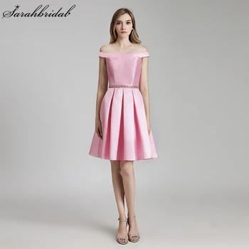 

New Arrivlas Pink Fast Shipping Prom Dresses Sexy Sheer Crystal Beaded Short Party Gown Rode De Soiree Vestidos LSX513
